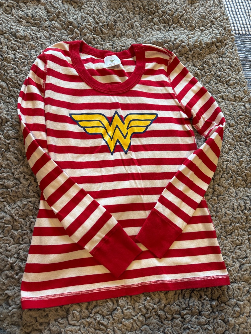 Hanna Andersson Red & Cream Striped Wonder Woman Pajama Top